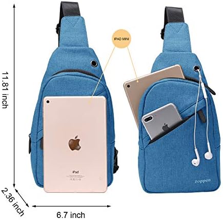 Зопененска прашка торба крстосница ранец за ранец мажи/жени, патувајќи пешачки ранец на градите торбички ден, азурно сино