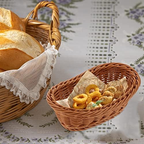 Кичвое закуска чинија Имитација ратан ткаена корпа 2 парчиња корпи за складирање леб за складирање на овални овошни корпи за храна, сервирање