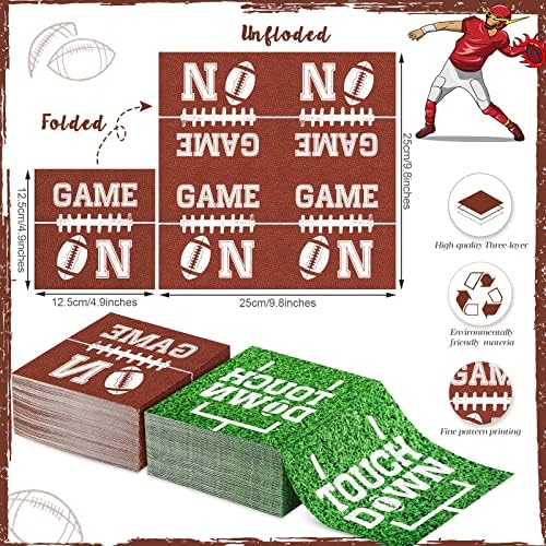 Фудбалски салфетки, материјали за роденден на фудбал, 5 '' Зелен коктел за еднократна употреба хартија за салфетки за забави за забава во фудбалска