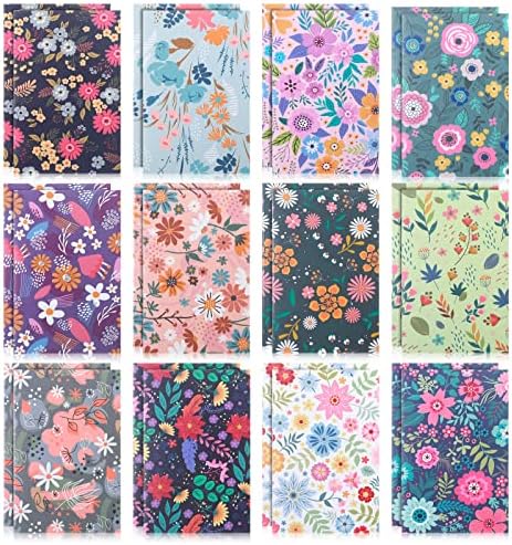 24 парчиња цветни тетратки, мини шарени цветни обрасци Бележник Инспиративни џебни тетратки Мал весник за жени деца наставници