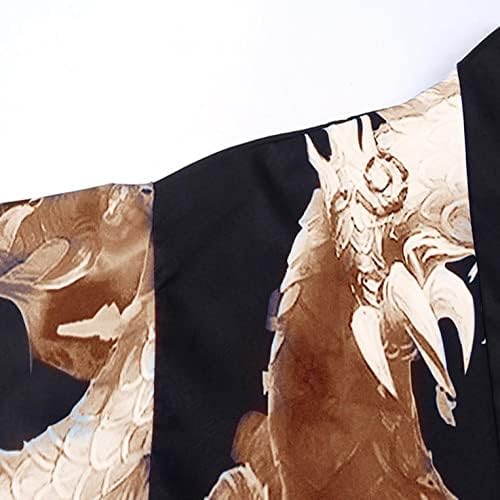 Xxbr mens јапонски стил кимоно три четвртина ракав отворена предна лесна јакна змеј печатен летен плажа кардиган 3/4 ракав со долги ракави