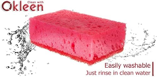 Okleen Pink Multi Use Scrub Sponges. Направено во Европа. 18 пакет, 4.3x2.8x1,4 инчи. Без мирис на тешки и не -гребнатини влакна. Издржлив и нежен чистач за кујна и бања, домаќинство и на отв