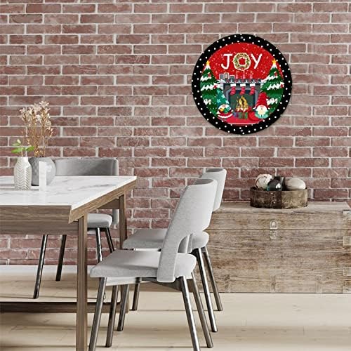 Тркалезен метален калај знак Среќен Божиќен венец радост gnomes рустикален домашен бар знак гроздобер кружен венец знак метал постер