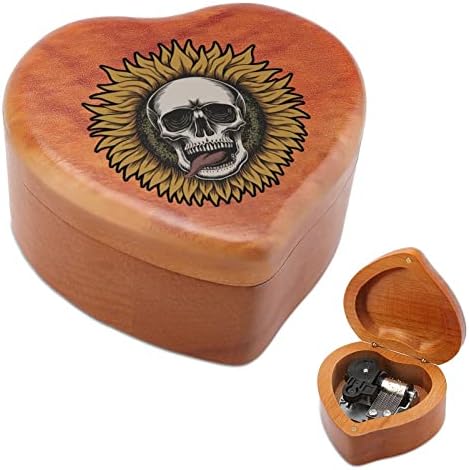 Сончоглед череп дрвена музичка кутија срцева форма на срцева кутија гроздобер дрвена кутија за подарок