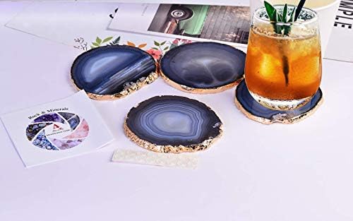 Амојстон Во собата на 4 Агат Подлога За Пијалоци Со Гумени Браник, Обоени Чај &засилувач; Природни Црна Позлатена Работ Мали