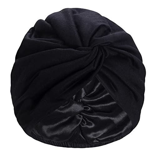 Hoyuwak турбани за жени, црна глава обвива сатен наредена капа за капакот на капакот за жени за жени кои спијат коса