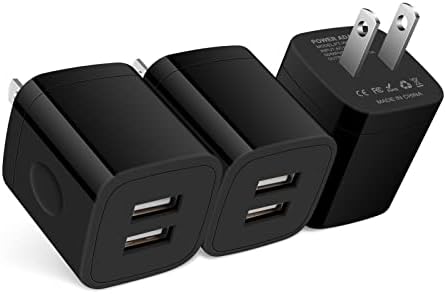 USB приклучок за wallидови, кутија за полнач за iPhone, 3pack 2.1a двојна порта УСБ -wallиден полнач за патнички адаптер за напојување од
