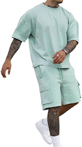 Кратки комплети на Опомело Менс 2 парчиња облеки - Обични летни кратки ракави за потпови за мажи со карго џеб
