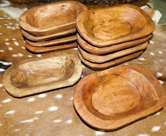 За 20 врежани дрвени тесто чинија примитивна дрвена сад за рустикален декор за дома 8-10 област Дома и градина