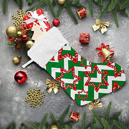 Божиќни чорапи бонбони Божиќна starвезда зелена буква цик -цак бела плишана манжетна мерцеризирана кадифена семејна празник персонализиран