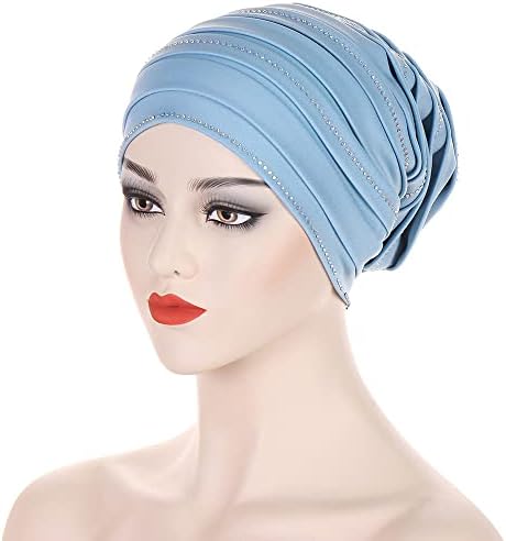 Jdyaoying жени rhinestone муслимански турбан глава за глава, искривена череп капа, слабиот бенеи капа за капаци за жени