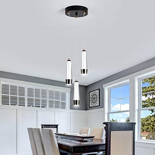 Окизуе модерна предводена светлина, 3-светло црно мини тавански светло со стаклена сенка, прилагодлив лустер за виси за кујнски остров трпезарија дневна соба ходни