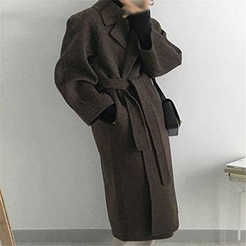 Зуиеф француски есен и зимски топол женски класичен појас ретро лабава женска волнена палто секојдневен долг палто