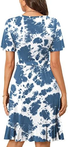 Womenените пролет и лето печатење неправилност Кратки ракави Туника фустани плус големина лабава удобна сонце фустан