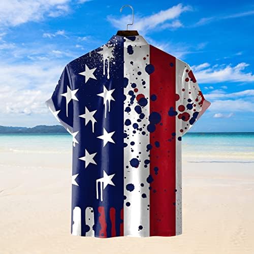 Машки американски кошули со знаме на 4 -ти јули копче за краток ракав надолу со кошули Обични редовни летни патриотски хавајски кошули