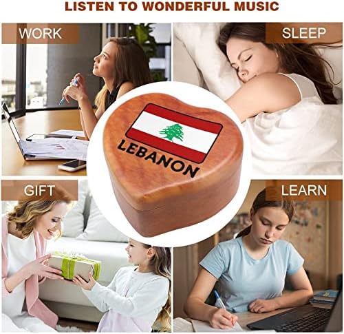 Знаме на дрвена музичка кутија со знаме на Либан, печатено музичко кутии во форма на срце за роденден на годишнината од в Valentубените