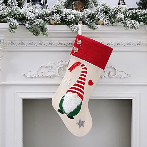 Божиќни чорапи со гноми, 3Д кадифен шведски гном порибување камин виси чорапи торби за подароци за Божиќна празничка декорација колибри витраж