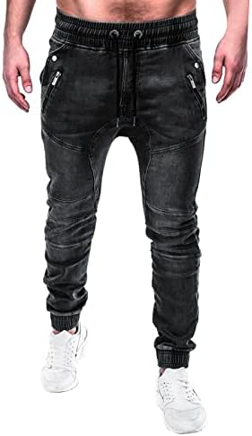 Големи машки модни обични панталони со директно џеб влечење на половината цврста боја тенок пети фармерки симпатична кадифен