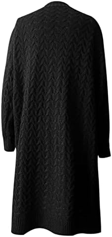 Кабел за долг ракав за жени плетен долг кардиган отворен преден кабел плетени џемпери цврста боја бујна долга џемпер палта