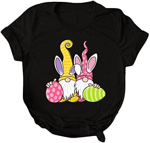 Лабава вклопена елигденска маица за жени смешни симпатични гноми јајца печатени маици обични графички маички со кратки ракави на вратот