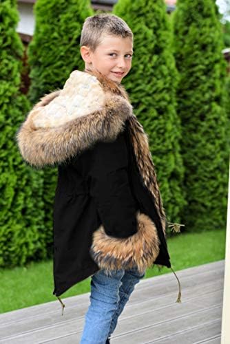AOFUR KIDS UNISEX CATION Зимски црна јакна faux Fur Parka Casual Hooded Tarm Trow Outweare Kids Облека за девојчиња Момци