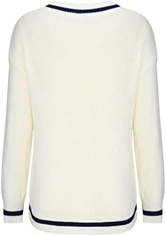 Женски џемпери за хеџинг класичен плетен скокач пулвер преголем V-врат со долги ракави на блуза за трикотажа на блуза