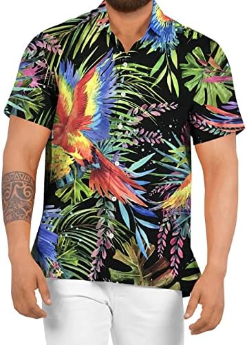 Кошули за бег алоха за мажи, машка хавајска кошула тропско дрво печати кратко ракав копче надолу по врвовите лабави кошули на плажа