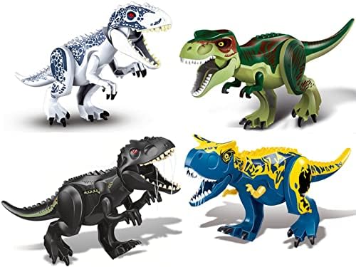 Lnyofz 4 пакува големи јура диносауруси 11 , Градежни блокови Dino Toys, T-Rex indominus carnotaurus tyrannosaurs Action Figures,