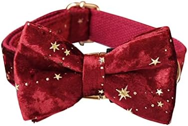 Орета Персонализирана јака за кучиња Божиќ црвен кадифено лак вратоврска јака и поводник сет со куче „Златни starsвезди“