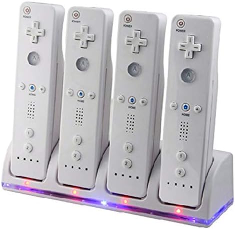 Рехоми 4 Во 1 Приклучок За Полнење На Контролорот со 4 Батерии на Полнење и ЛЕД Индикатори За Далечински Управувач Wii