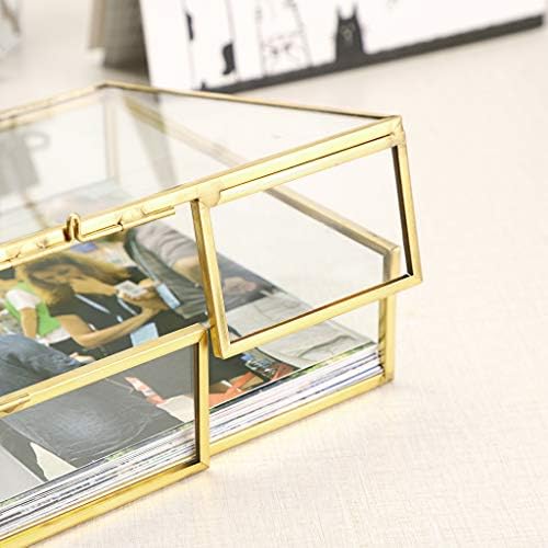 Фото кутија со злато стакло Hipiwe - Организатор за складирање на гроздобер фотографии, кутија за кутии за накит Организатор Фото -кутија
