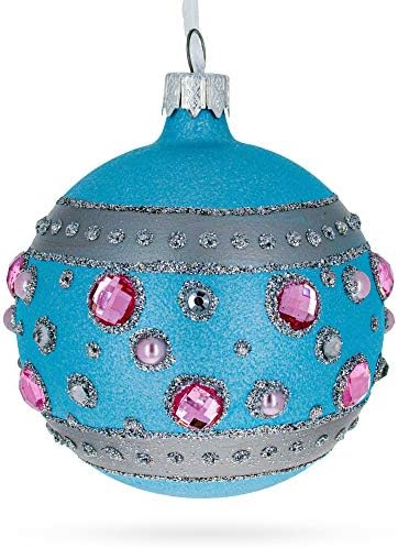 Сафири и дијаманти на стаклената топка Американска уметност Ново Божиќна украс 3,25 инчи