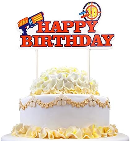 Среќен роденден за торта за торта - Нерф тематски пиштол избира таргетска декорација на торта за деца момчиња игра за забави