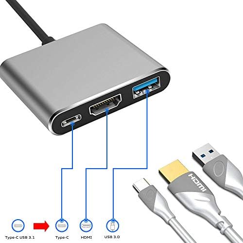 Адаптерот Mmobiel HDMI Type C Hub Adapter HDMI USB C до HDMI адаптер USB 3.1/3.0 Конвертер за полнење на портата за полнење компатибилен со