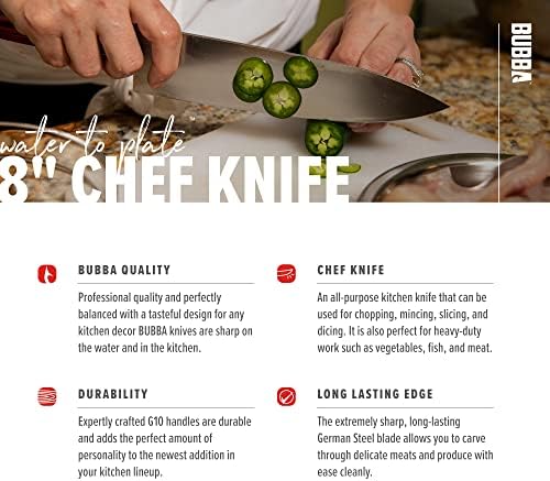 Bubba Kitchen Series 8 Нож за готвачи, нож за кујнски нож за сечење, мелење, исекување и копирање со премија германски челик за челик