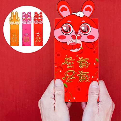 АБУФАН Црвени Пликови Кинески 12 парчиња Хороскопски Зајак Црвени Пликови 2023 Црвени Пакети Кинески Новогодишни Џебови За Пари Чанта За
