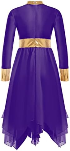 Винарни деца девојки металик блок во боја литургиски пофалби поклони танцувачки фустан bellвонче за ракави лирски танцувачки облеки
