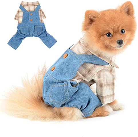 Селмаи кошула со биб панталони за кучиња карирани резервоари врвови на маички облеки за мали машки кучиња кутриња чивахуа комбинезони за