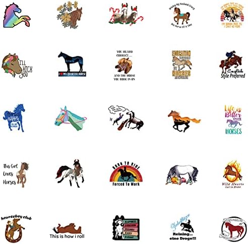 50 парчиња налепници за јавање на коњи за деца тинејџери возрасни, коњи винил водоотпорни налепници, коњи трки со коњи, уметнички декорации