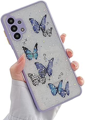 SUYACS Samsung Galaxy A32 Случај 5G Симпатична Сјај Пеперутка Целосна Камера Објектив За Заштита Случаи За Жени Девојки Мека