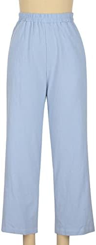 Женски широки панталони за нозе памучни постелнини права панталони со нозе џеб лабава еластична висока половината јога џемпери домашни панталони