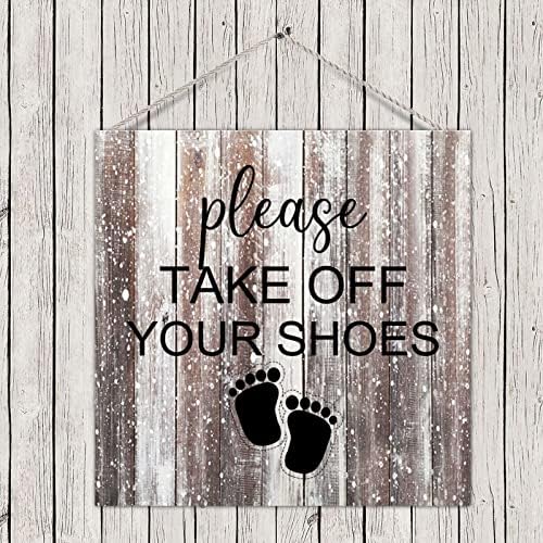 Декоративен знак за знаци на дрво од влезна врата Ве молиме соблечете ги чевлите Рустикален дрвен занаетчиски знак дома излитена шик