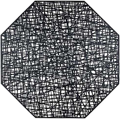 Сноукингдом Црни Плацемати Комплет од 6 Октогонални Метални Притиснати Шупливи Винилни Трпезариски Душеци Централна Декорација 15