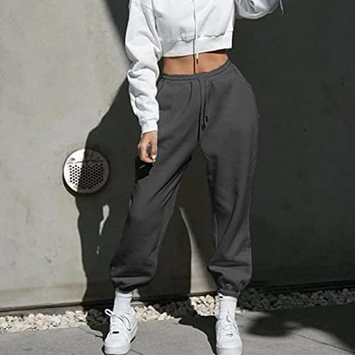 Gumipy женски буги џемпери со џебови, лабава вклопена y2k цврста боја џогери панталони Атлетски дневни панталони активна облека