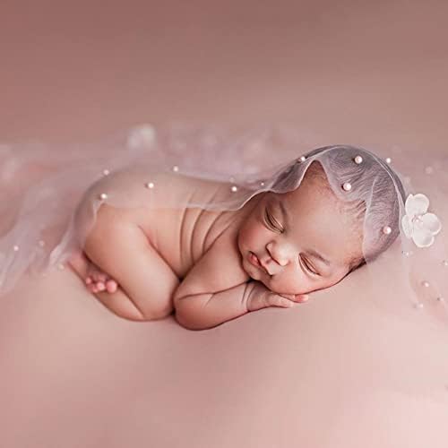 Surakey Baby Photography Filege, новородено капаче за капаче, перница за капаче, истегнување на бисерни цвеќиња жолта