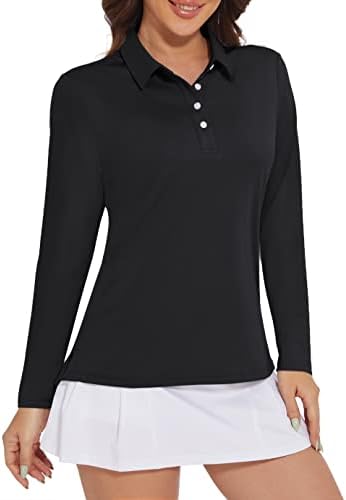 Magomsen женски поло маици со долги ракави голф -маица Брза сув UPF 50+ Сонце заштита лесни атлетски тениски кошули