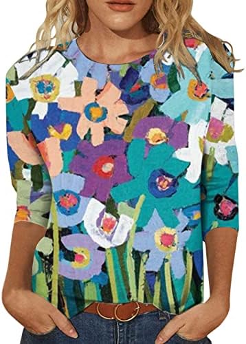 Zdfer Casual Boho O-Neck Pullover Tunic Bluses женски врвови летни цветни печатени маици 3/4 ракави трендовски маици