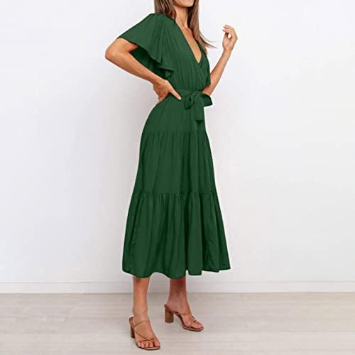 Клупски фустани за жени, женски летен обичен печатен краток ракав половината долга фустан бохо фустан