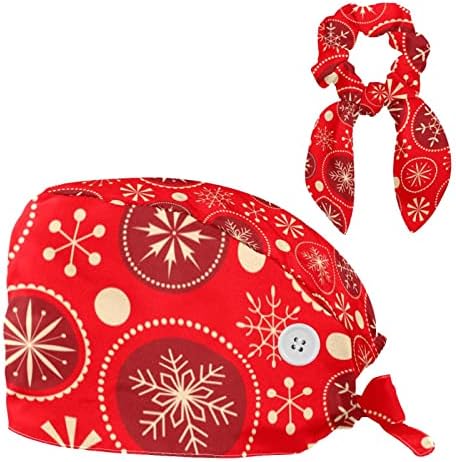 Медицински капачиња прилагодливо работно капаче со копчиња и лак за коса Скручен црвен Божиќ