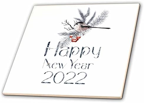3дроза прекрасна птица на борова гранка. Црвени Бобинки. Среќна Нова Година 2022 - Плочки